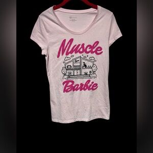 NO BOUNDARIES BARBIE MUSCLE TEE JR L 11-13 PINK W/CAP SHORT SLEEVE GIRLHOODCORE